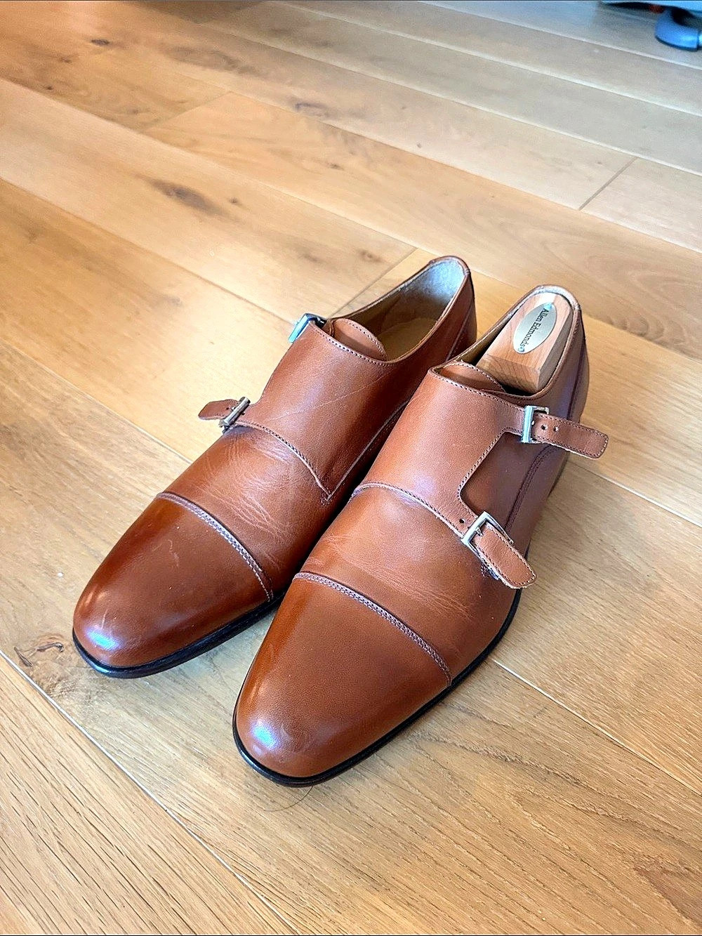 Broletto Men's Brown Leather Double Monk Strap Dress Shoes US 9 M